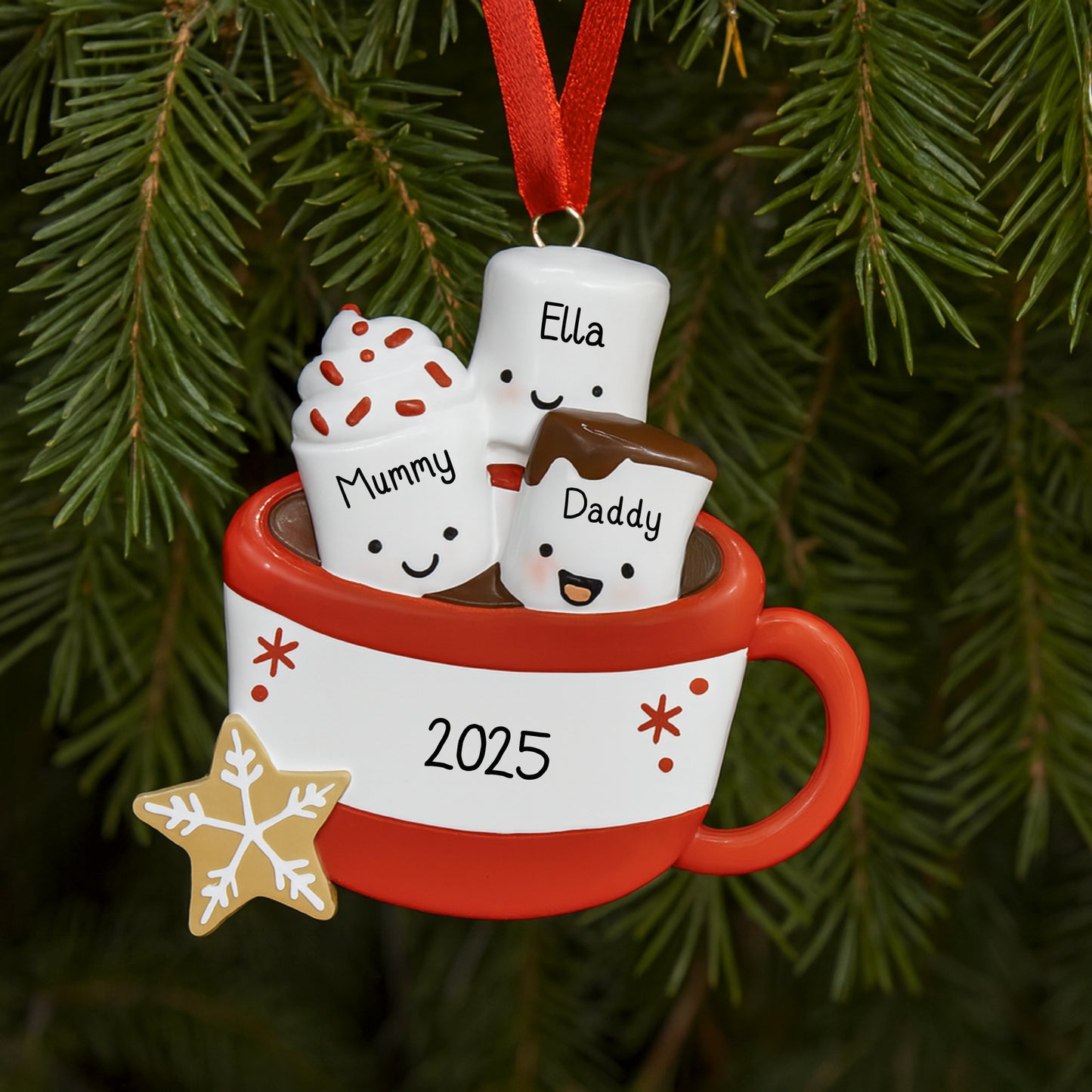 Personalised Marshmallow Family of 2 3 4 5 6 Xmas Family Ornament