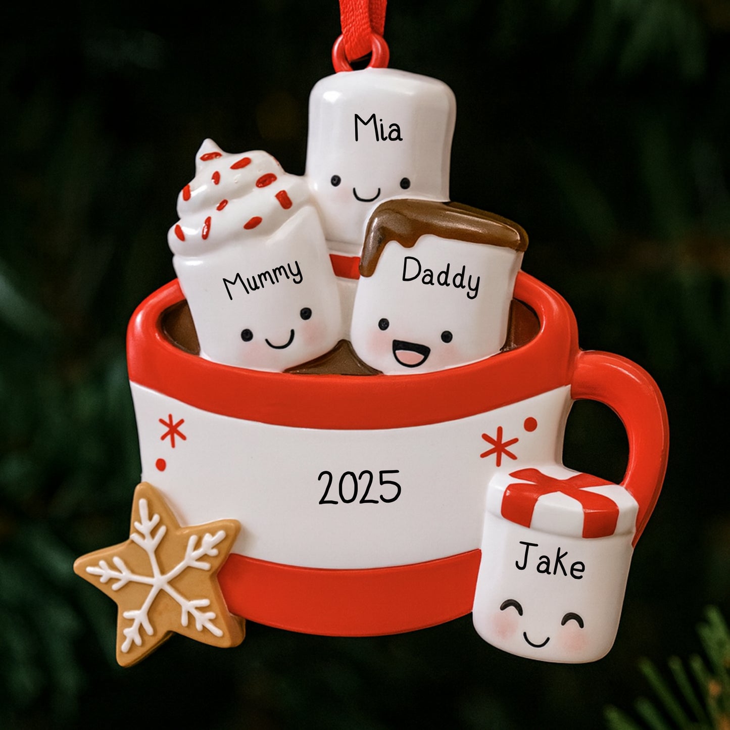 Personalised Marshmallow Family of 2 3 4 5 6 Xmas Family Ornament