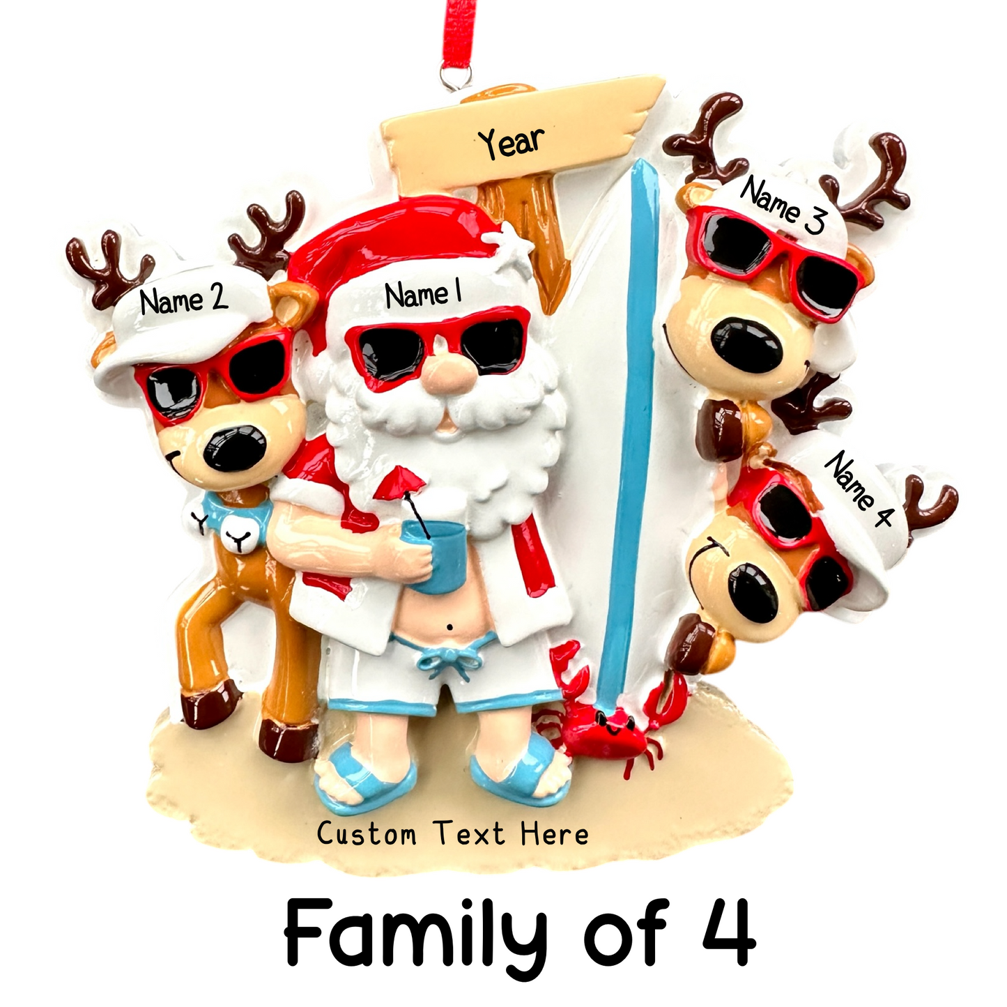 Surfing Santa & Reindeer Christmas July Ornament Personalised Family Decoration