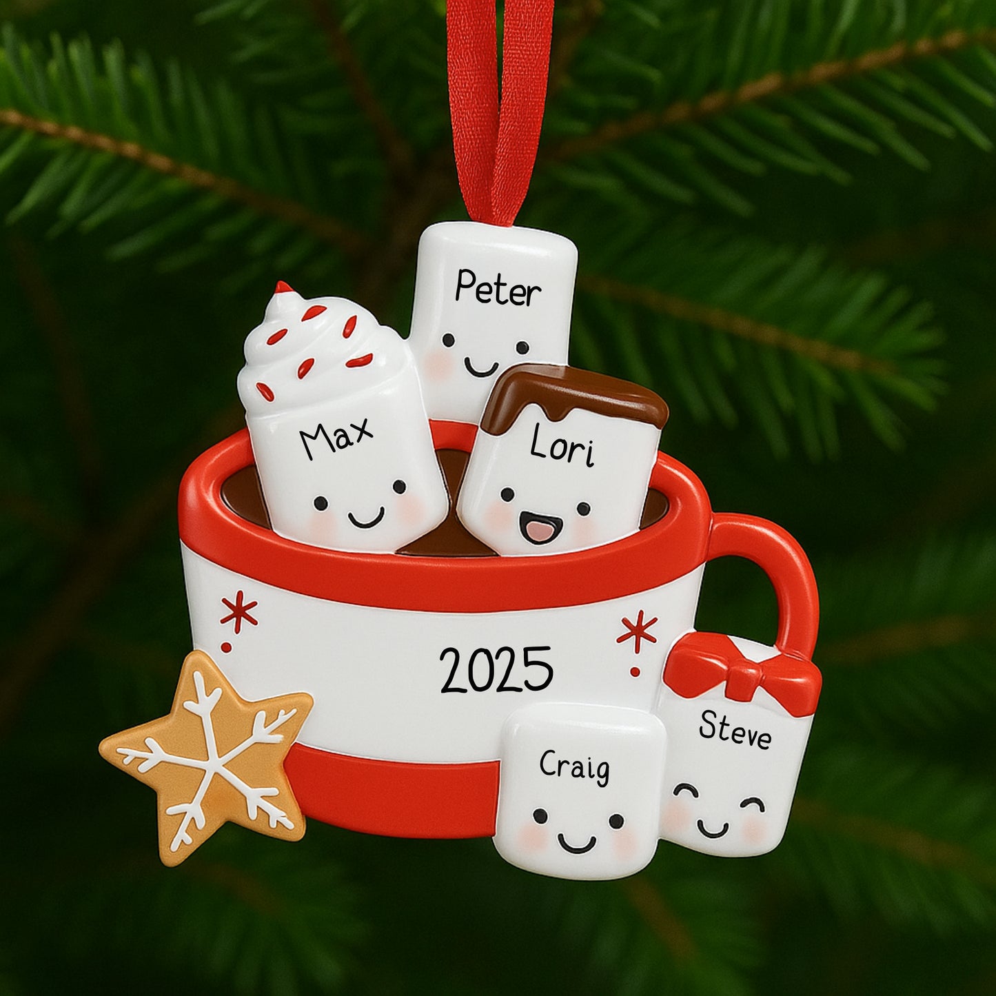 Personalised Marshmallow Family of 2 3 4 5 6 Xmas Family Ornament