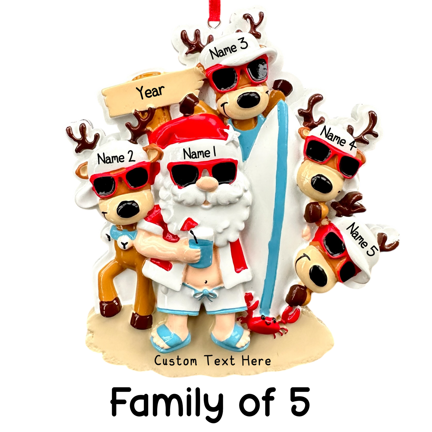 Surfing Santa & Reindeer Christmas July Ornament Personalised Family Decoration