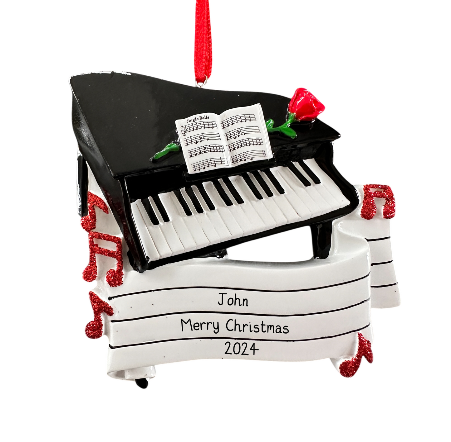 Personalised Piano Ornament - Custom Gift for Pianists - Glitter Sparkle Music Notes - Hand-Personalised Christmas Decoration