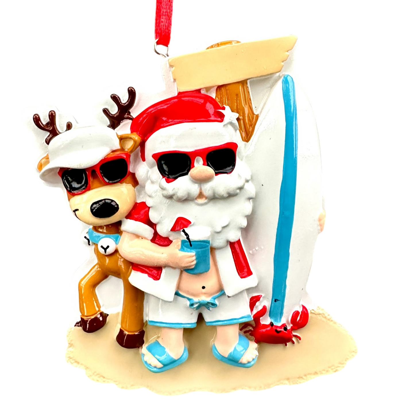 Surfing Santa & Reindeer Christmas July Ornament Personalised Family Decoration