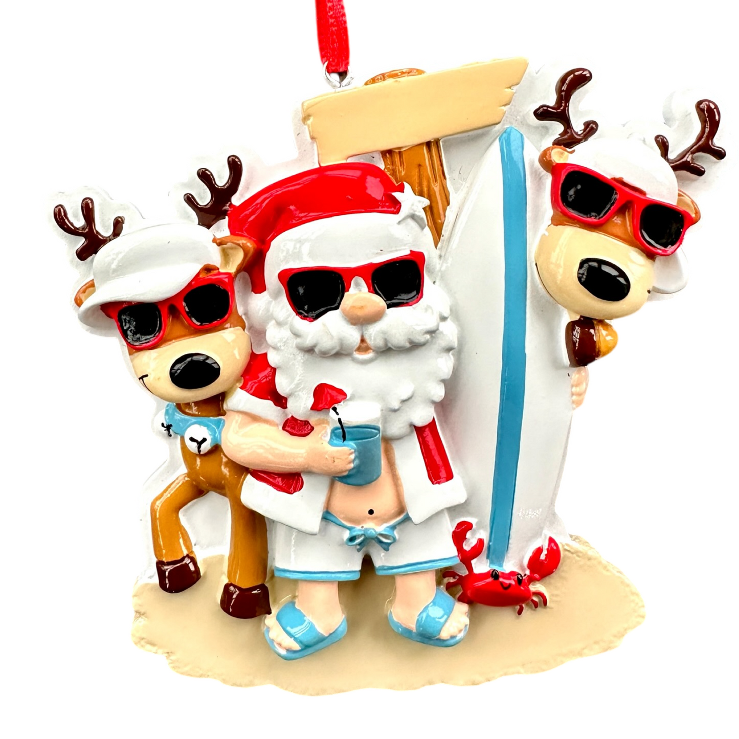 Surfing Santa & Reindeer Christmas July Ornament Personalised Family Decoration