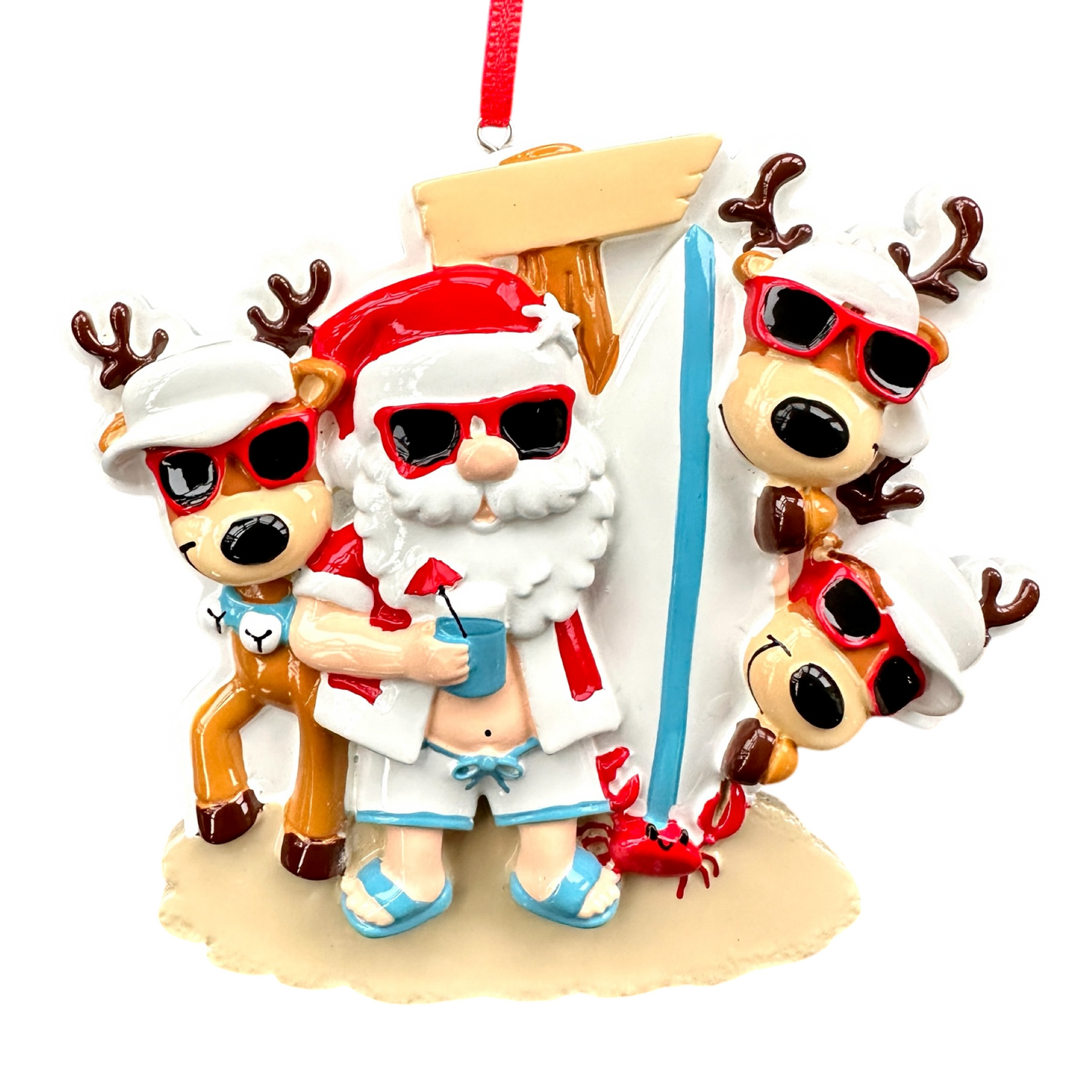 Surfing Santa & Reindeer Christmas July Ornament Personalised Family Decoration