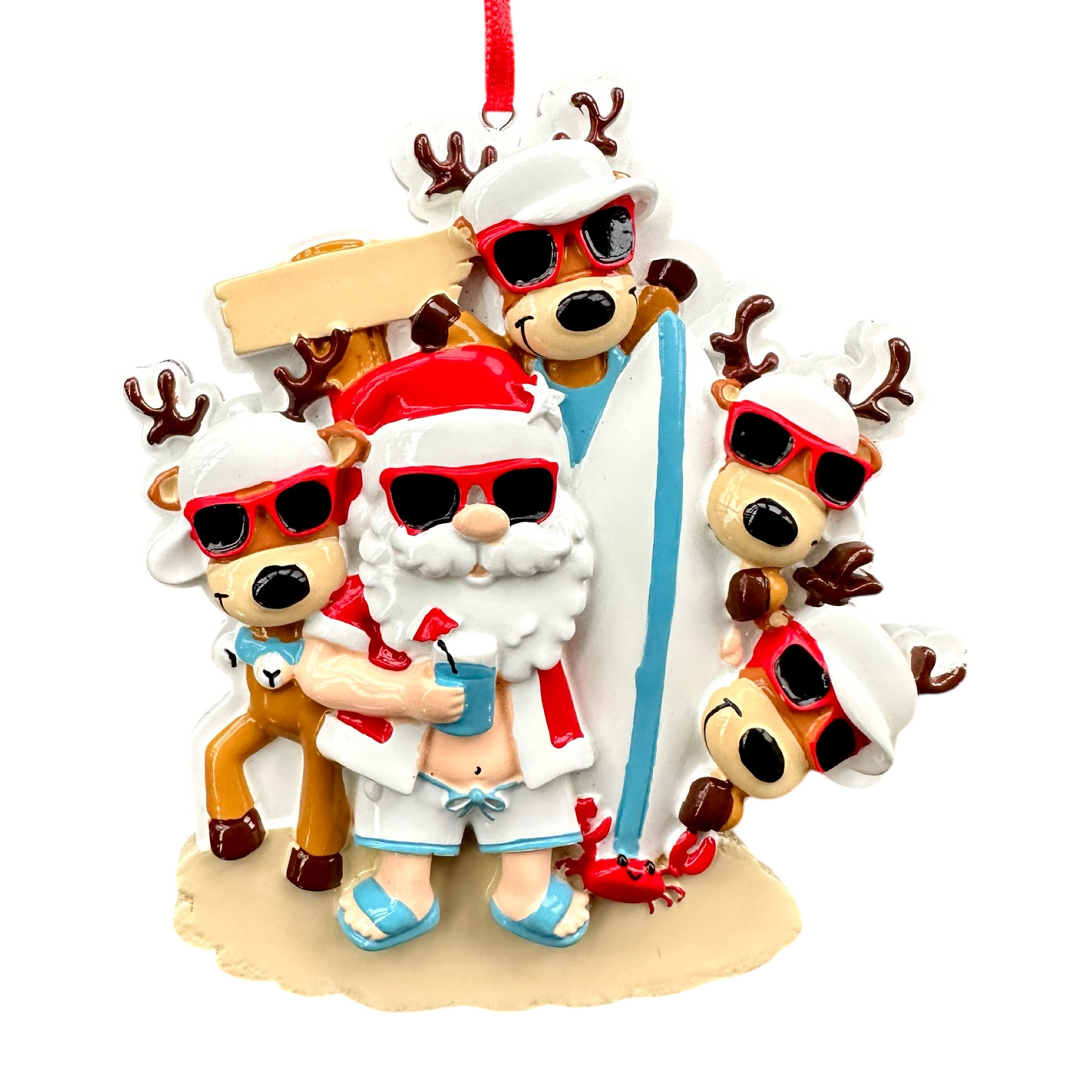 Surfing Santa & Reindeer Christmas July Ornament Personalised Family Decoration
