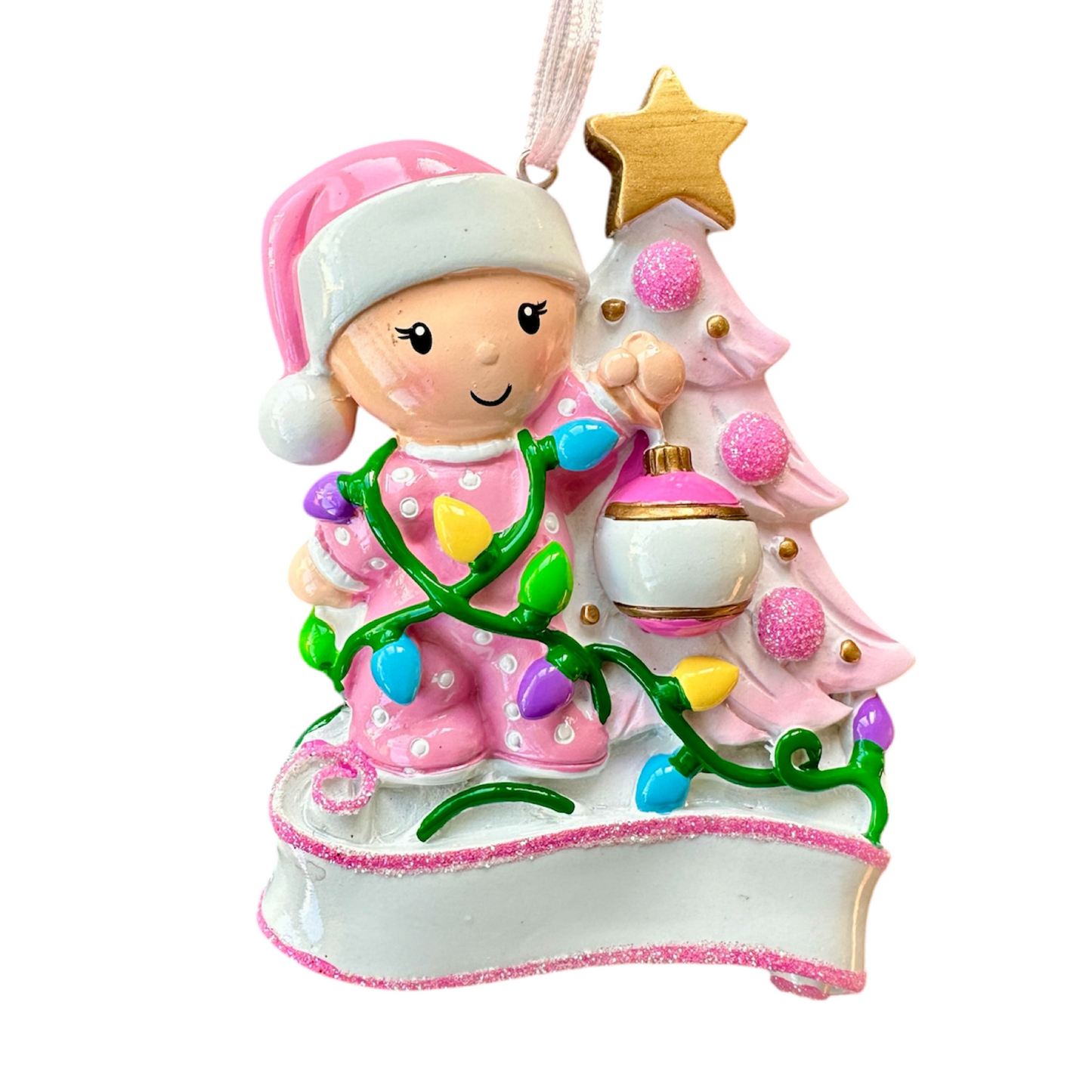 Personalised Baby’s First Christmas Tree Ornament - Pink