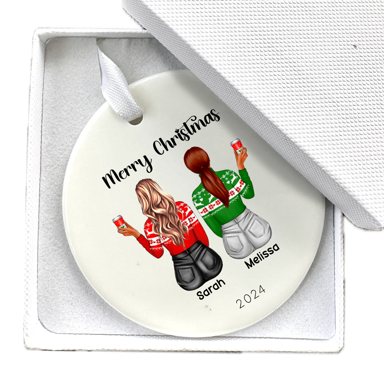 Merry Bestiemas Friends Personalised Tree Bauble Ornament