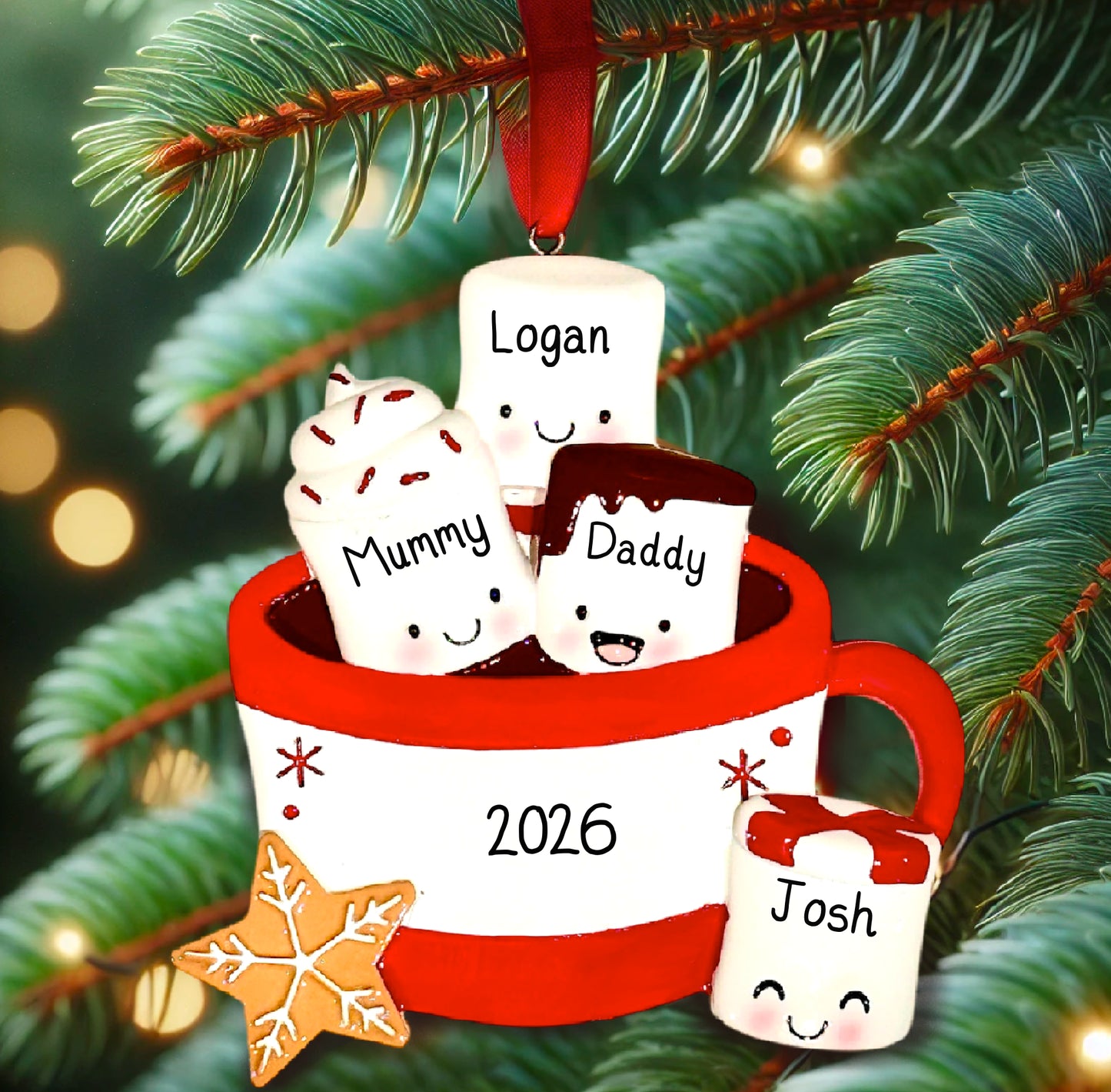 Personalised Marshmallow Family of 2 3 4 5 6 Xmas Family Ornament