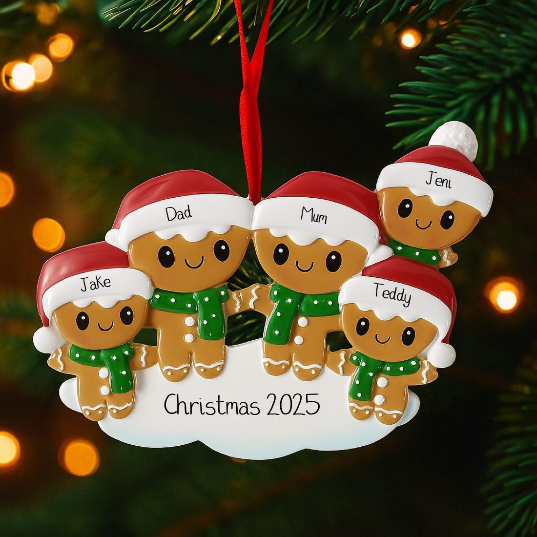 Personalised Gingerbread Family Christmas Ornament – Choose 3, 4, 5, or 6 Gingerbread Characters!