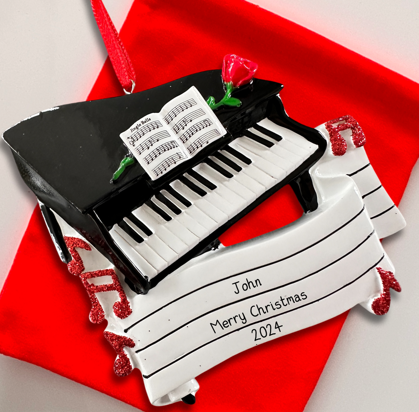 Personalised Piano Ornament - Custom Gift for Pianists - Glitter Sparkle Music Notes - Hand-Personalised Christmas Decoration