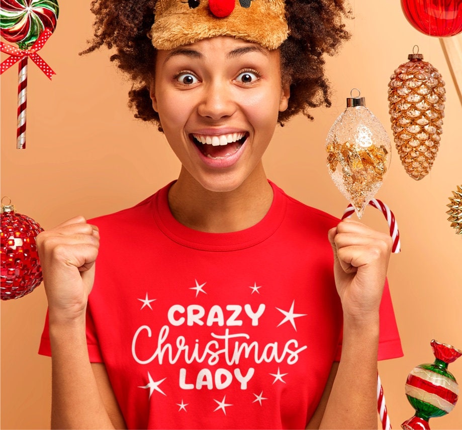 Crazy Christmas Lady Red T-Shirt for Women