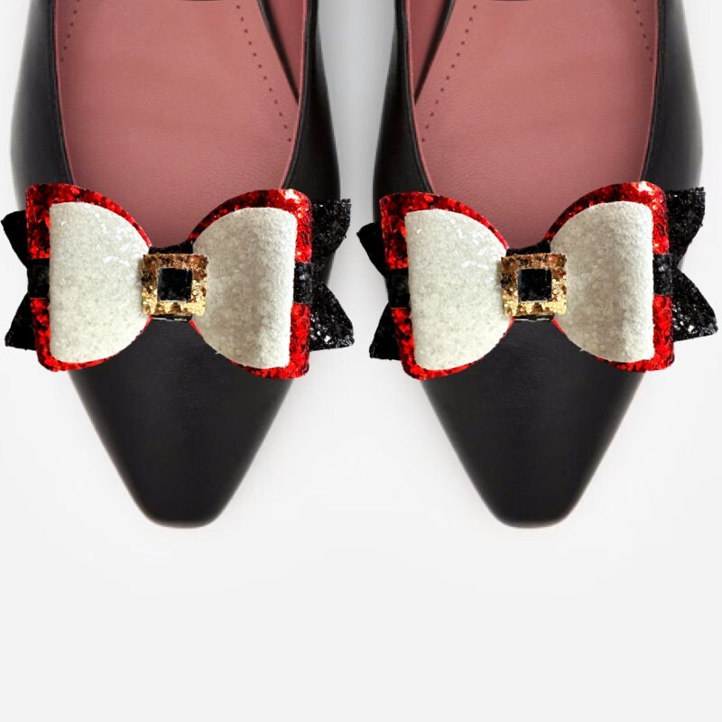 Clip on Sparkly Christmas Santa Shoe Bows (Santa Belt)