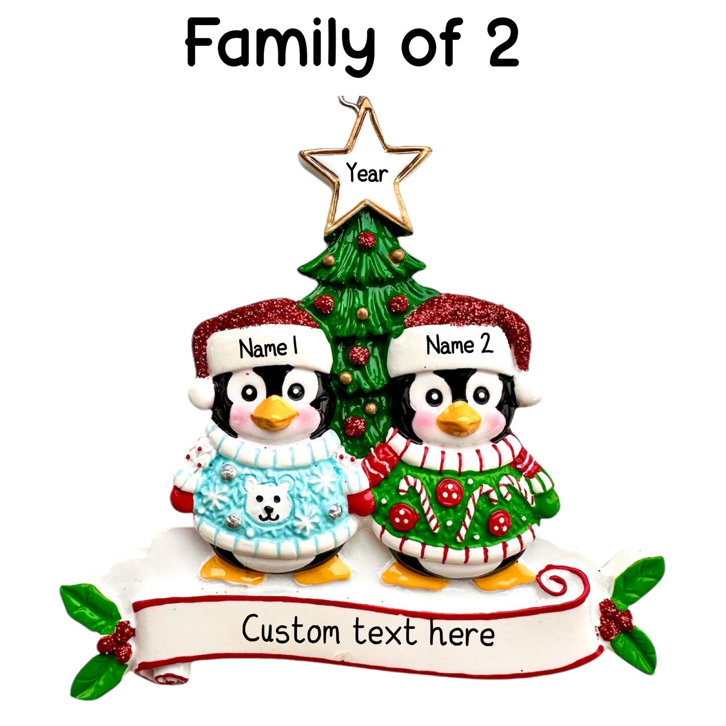 Personalised Penguin Christmas Sweater of 2 3 4 5 6 Family Ornament