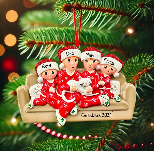 Personalised Sofa and Cat Family of 2 3 4 5 6 Family Ornament