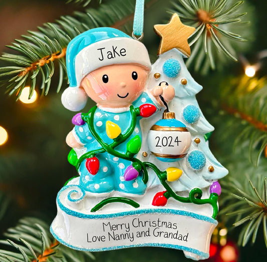 Personalised Baby’s First Christmas Tree Ornament - Blue
