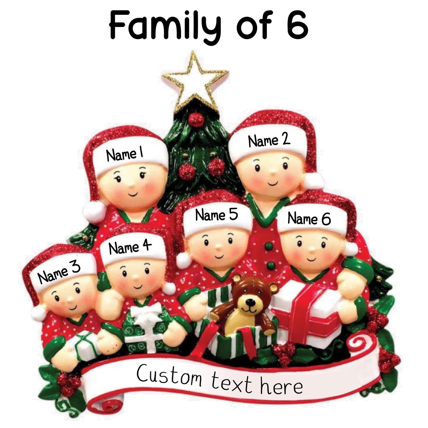 Christmas Tree Presents Personalised Family Decoration of 2,3,4,5,6