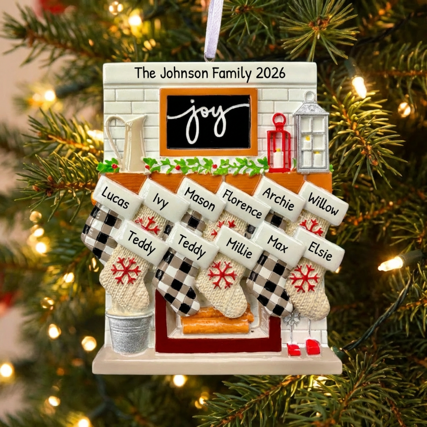 Personalised Fireplace Stocking of 2,3,4,5,6,7,8,9,10,11,12 Large Family Ornament