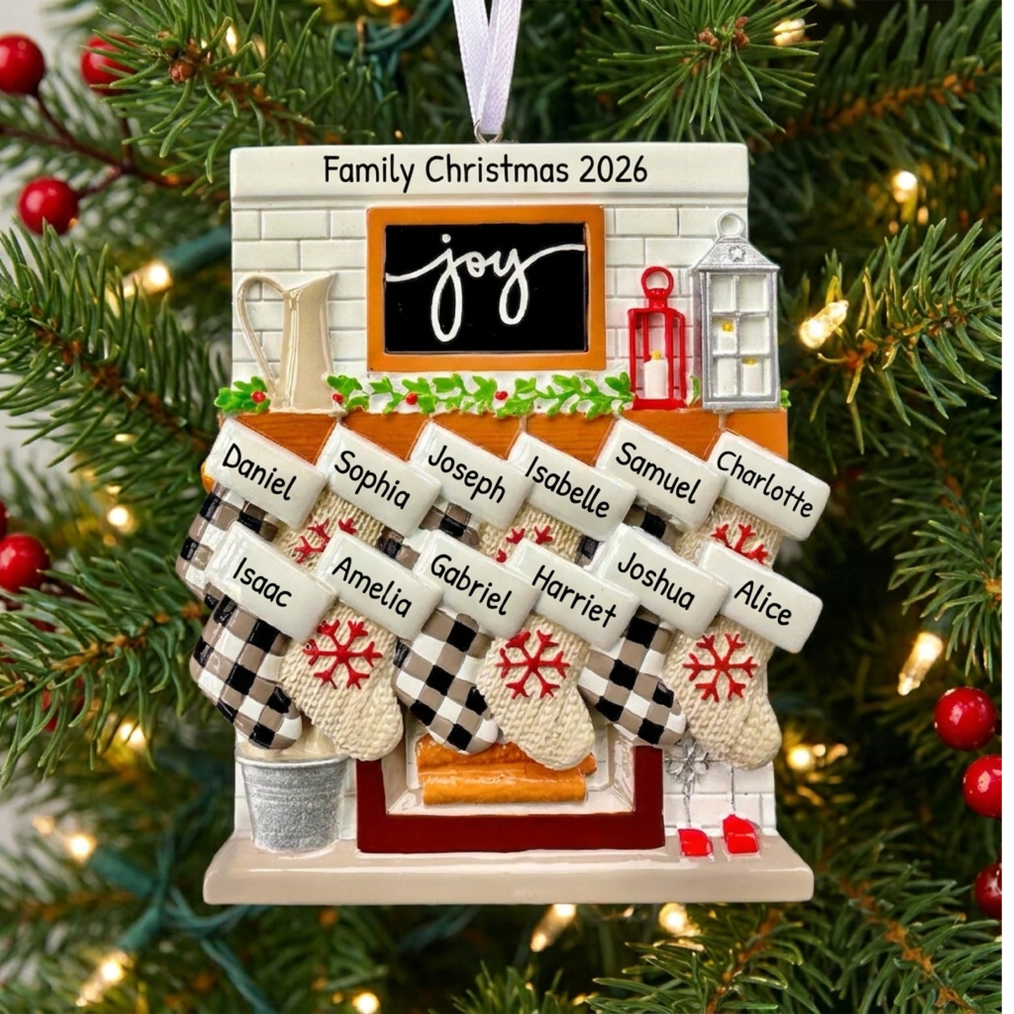 Personalised Fireplace Stocking of 2,3,4,5,6,7,8,9,10,11,12 Large Family Ornament