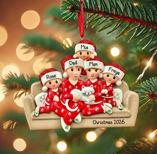 Personalised Sofa and Cat Family of 2 3 4 5 6 Family Ornament