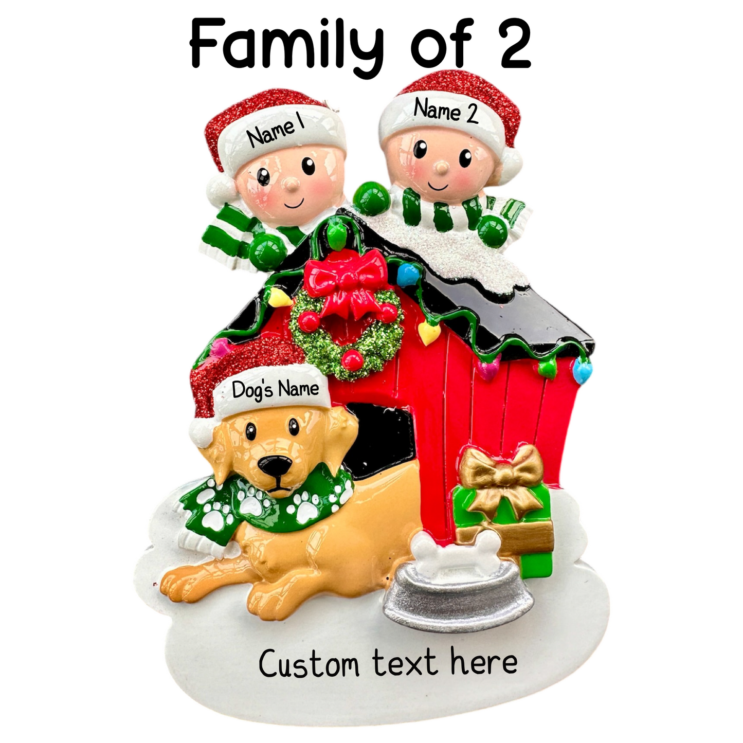 Personalised Dog Kennel Family of 2 3 4 5 6 Christmas Family Ornament