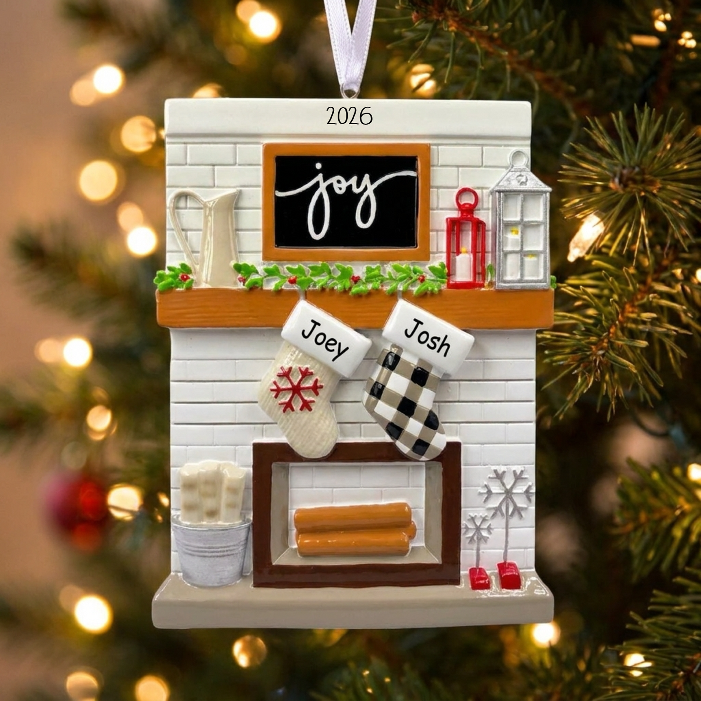 Personalised Fireplace Stocking of 2,3,4,5,6,7,8,9,10,11,12 Large Family Ornament