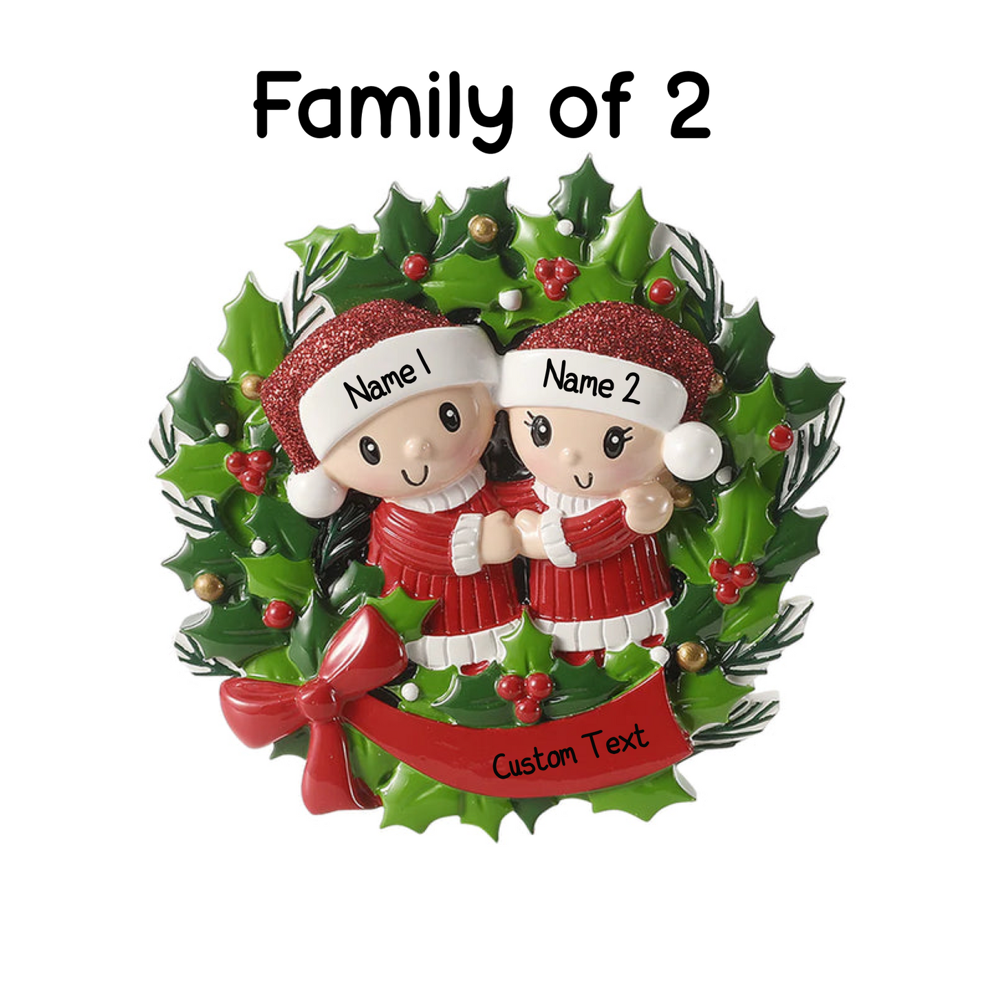 Personalised Wreath Family Christmas Ornament – Choose 2, 3, 4, 5 or 6 Characters