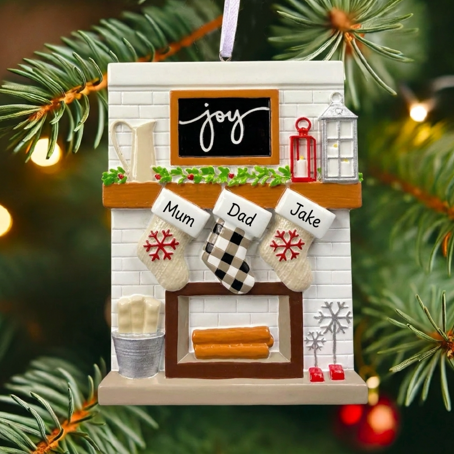 Personalised Fireplace Stocking of 2,3,4,5,6,7,8,9,10,11,12 Large Family Ornament