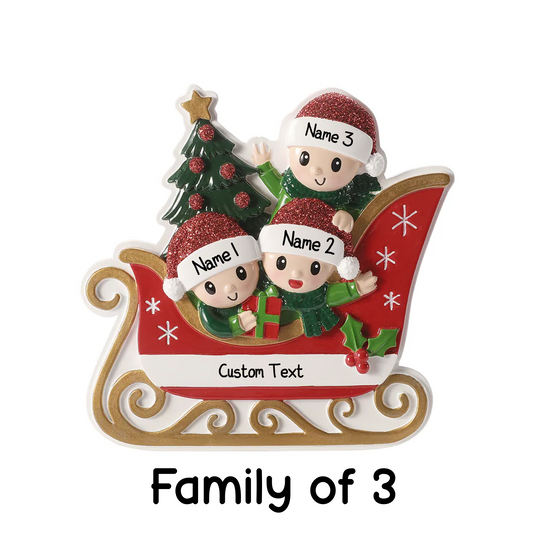 🎄 Personalised Sleigh Family Christmas Ornament – Choose 3, 4, or 5 Characters! 🎅✨