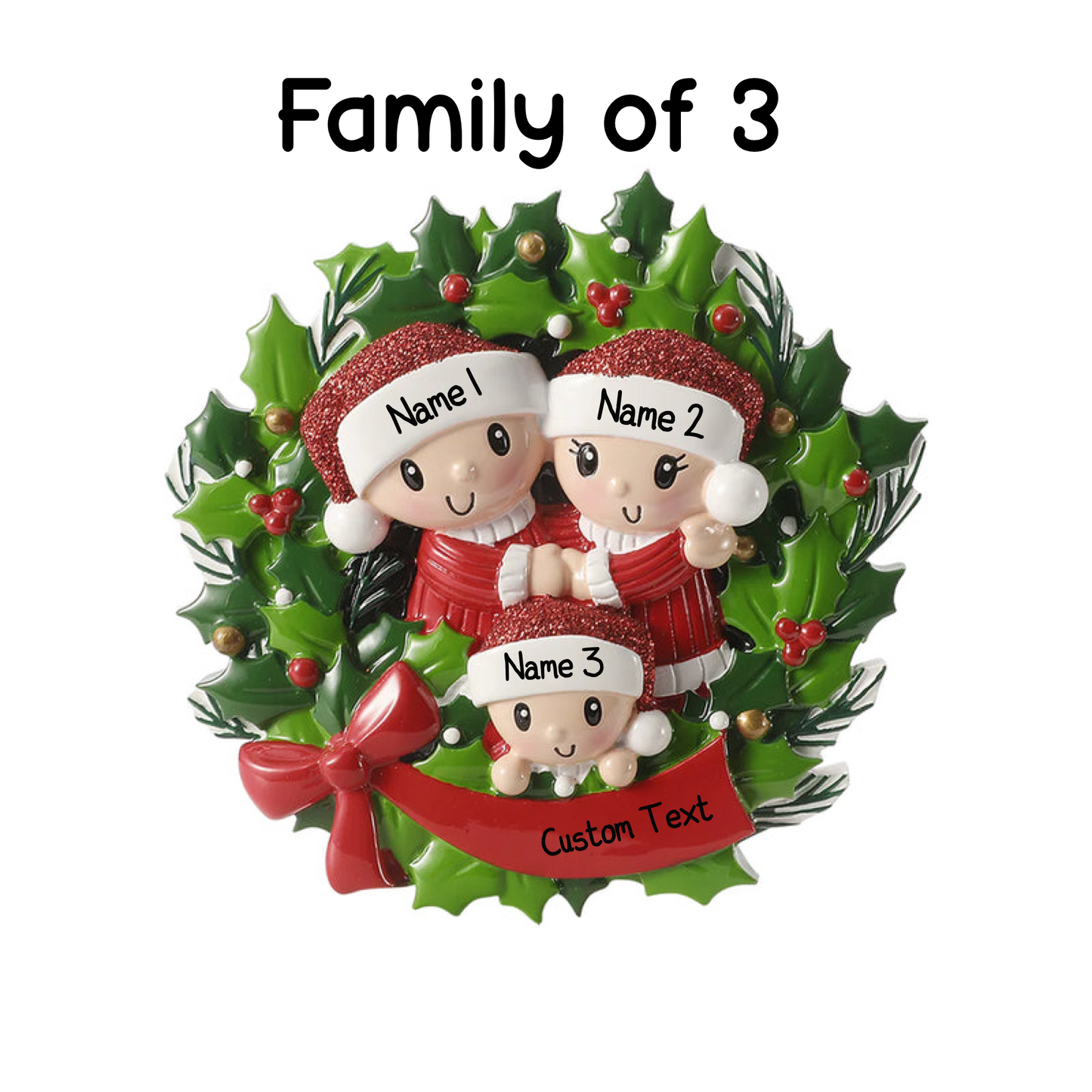 Personalised Wreath Family Christmas Ornament – Choose 2, 3, 4, 5 or 6 Characters