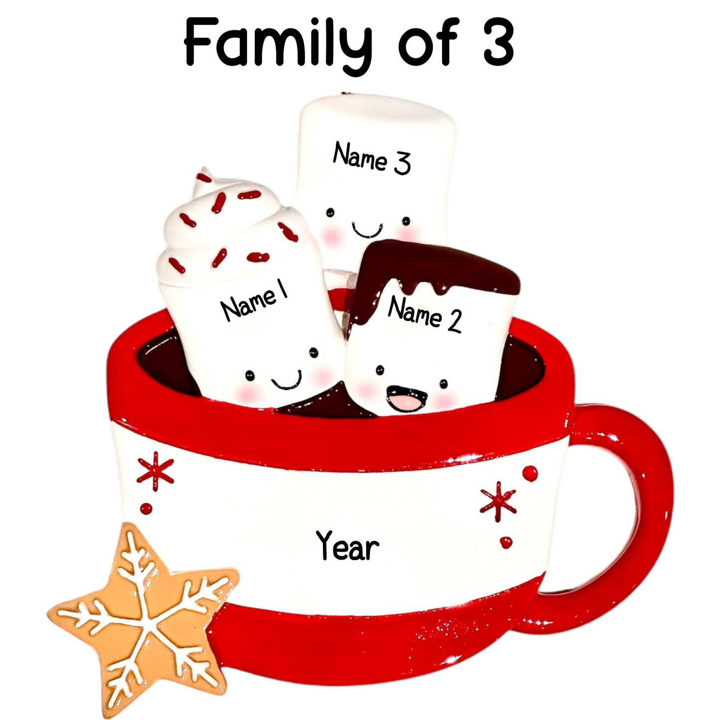 Personalised Marshmallow Family of 2 3 4 5 6 Xmas Family Ornament
