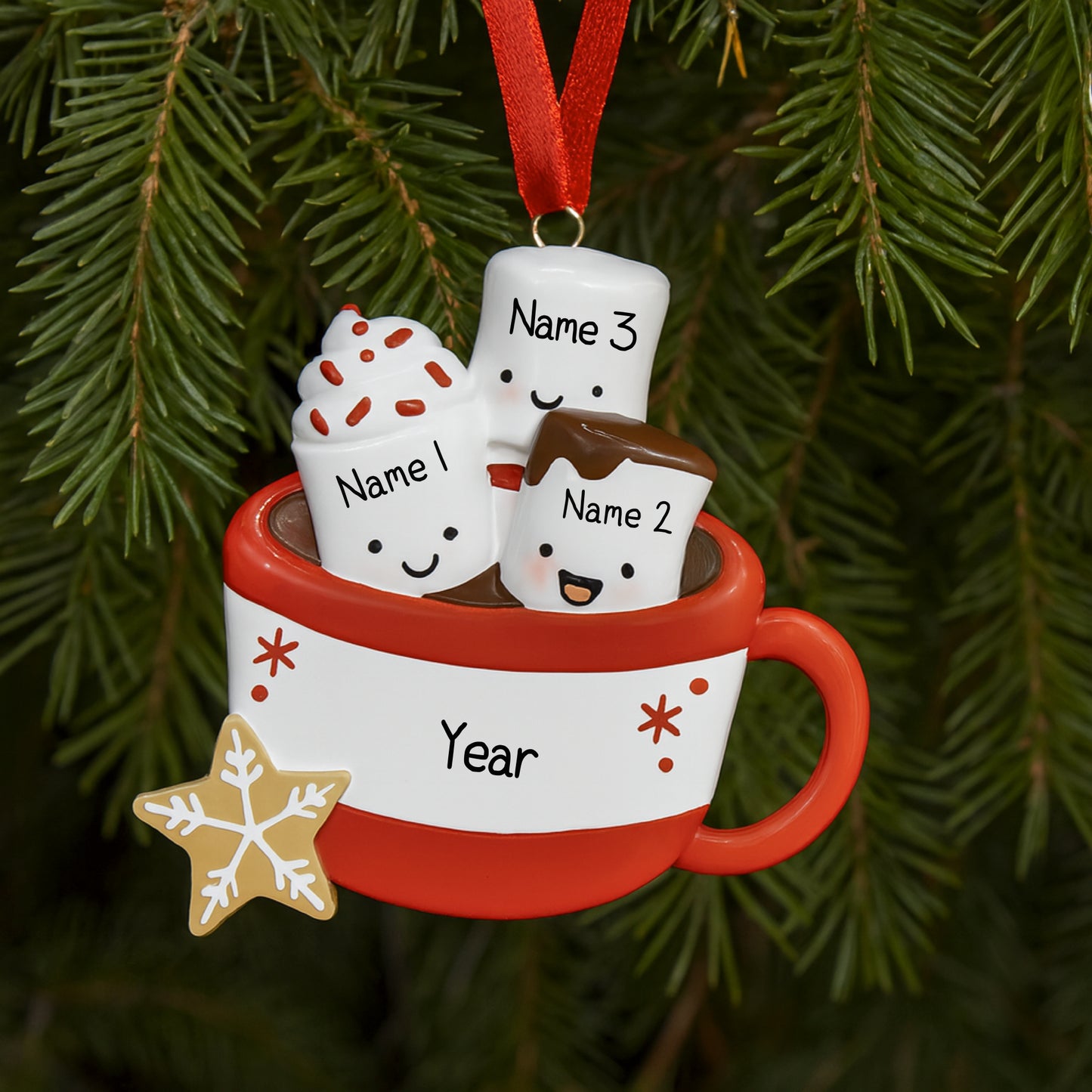 Personalised Marshmallow Family of 2 3 4 5 6 Xmas Family Ornament