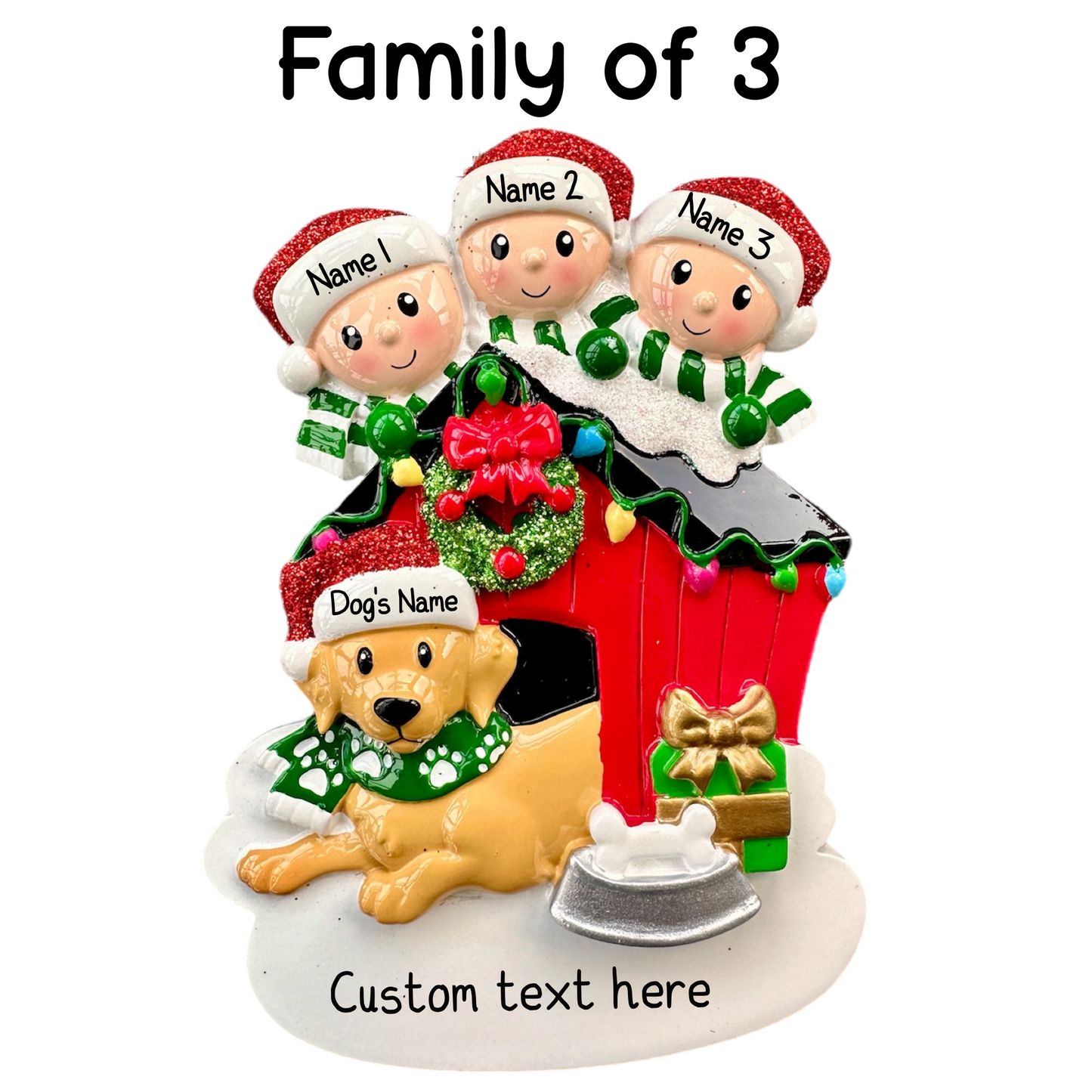 Personalised Dog Kennel Family of 2 3 4 5 6 Christmas Family Ornament