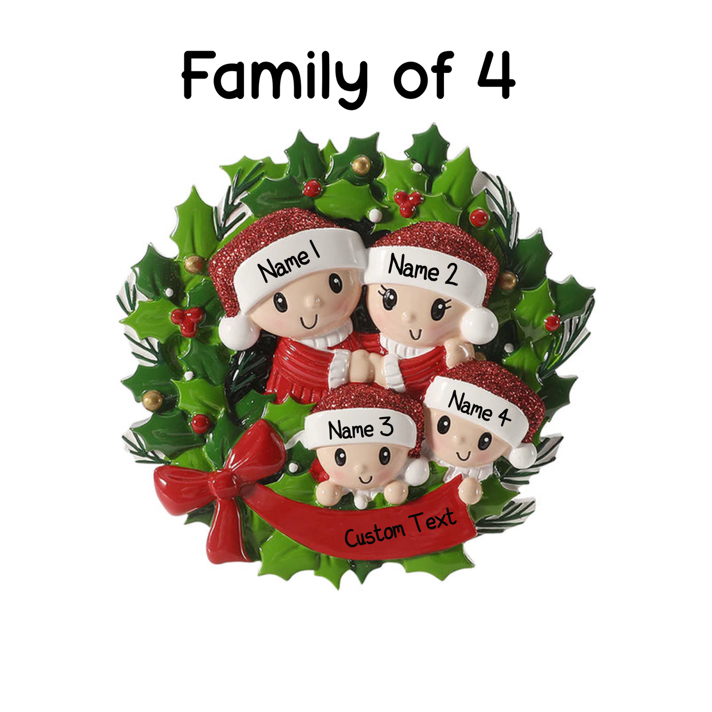 Personalised Wreath Family Christmas Ornament – Choose 2, 3, 4, 5 or 6 Characters