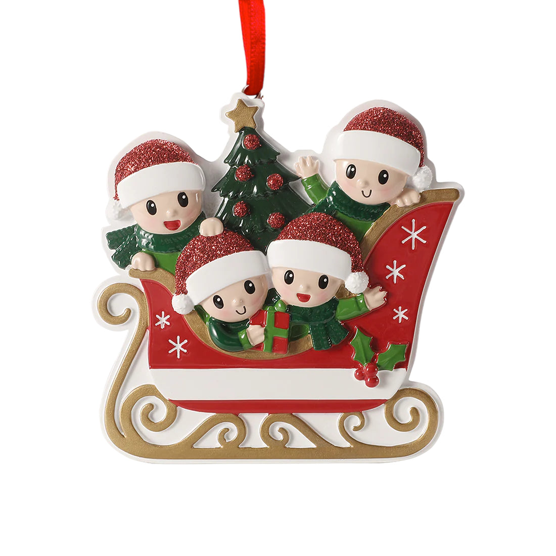 🎄 Personalised Sleigh Family Christmas Ornament – Choose 3, 4, or 5 Characters! 🎅✨