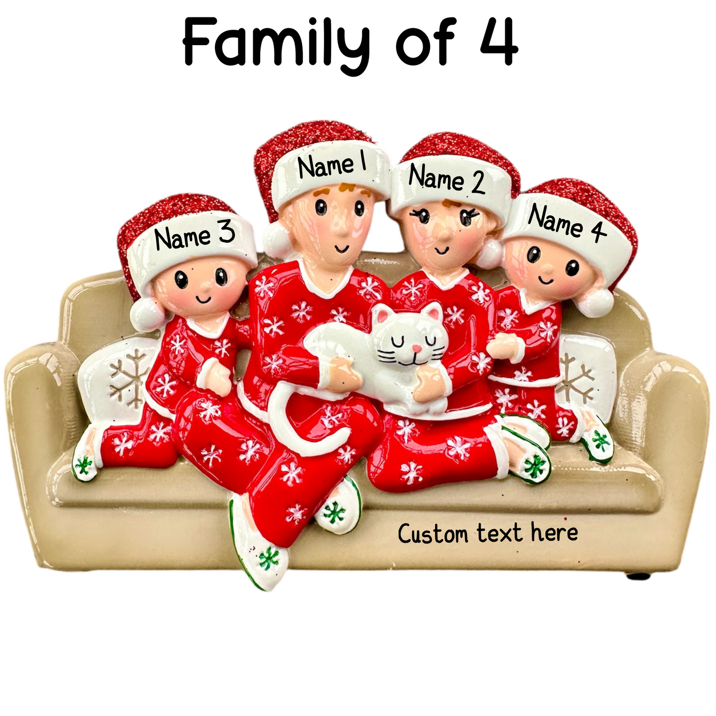 Personalised Sofa and Cat Family of 2 3 4 5 6 Family Ornament