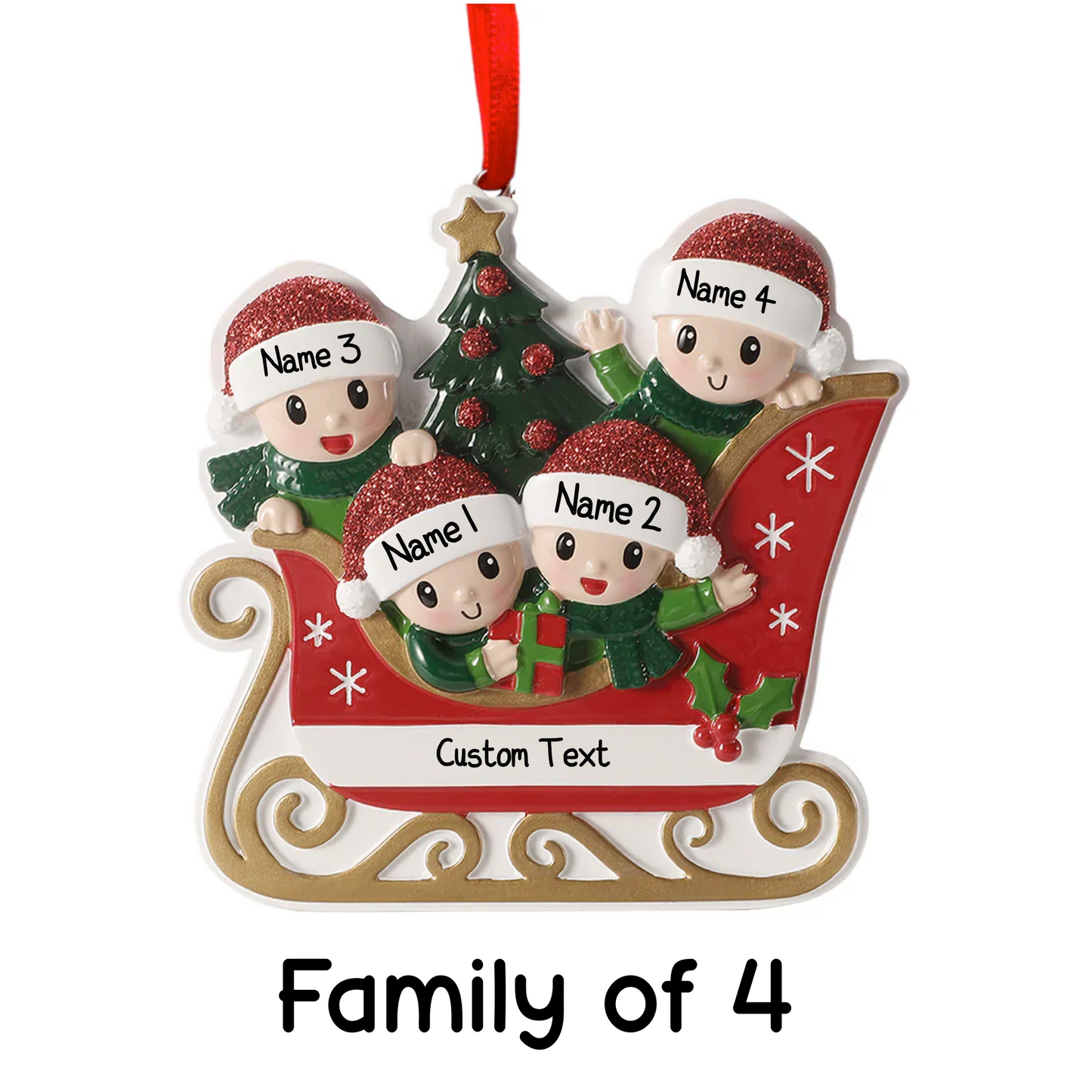 🎄 Personalised Sleigh Family Christmas Ornament – Choose 3, 4, or 5 Characters! 🎅✨
