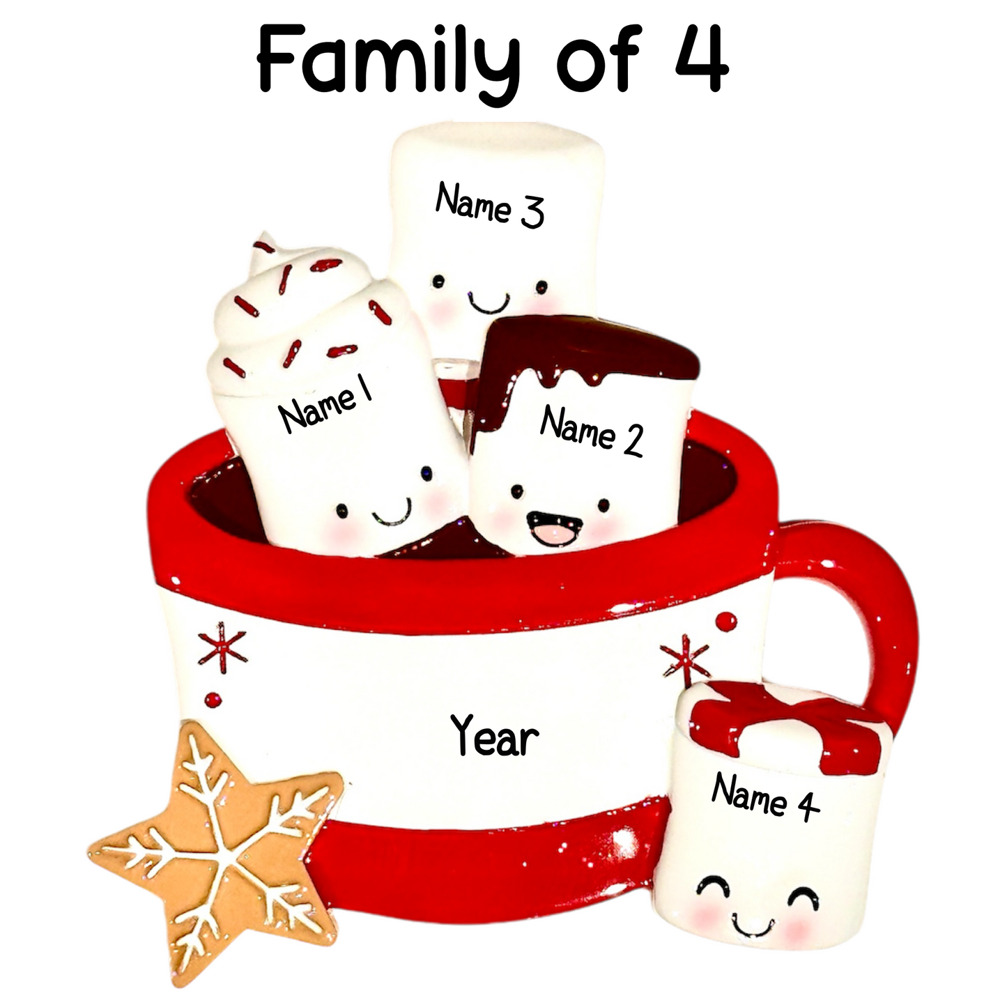 Personalised Marshmallow Family of 2 3 4 5 6 Xmas Family Ornament
