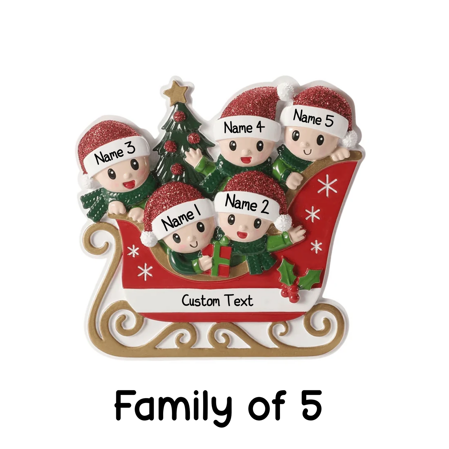 🎄 Personalised Sleigh Family Christmas Ornament – Choose 3, 4, or 5 Characters! 🎅✨