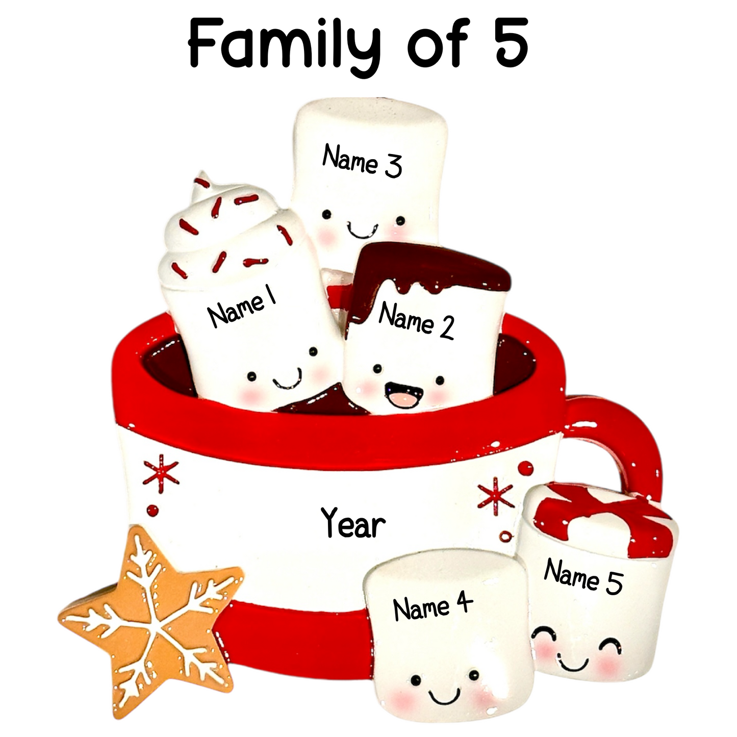 Personalised Marshmallow Family of 2 3 4 5 6 Xmas Family Ornament