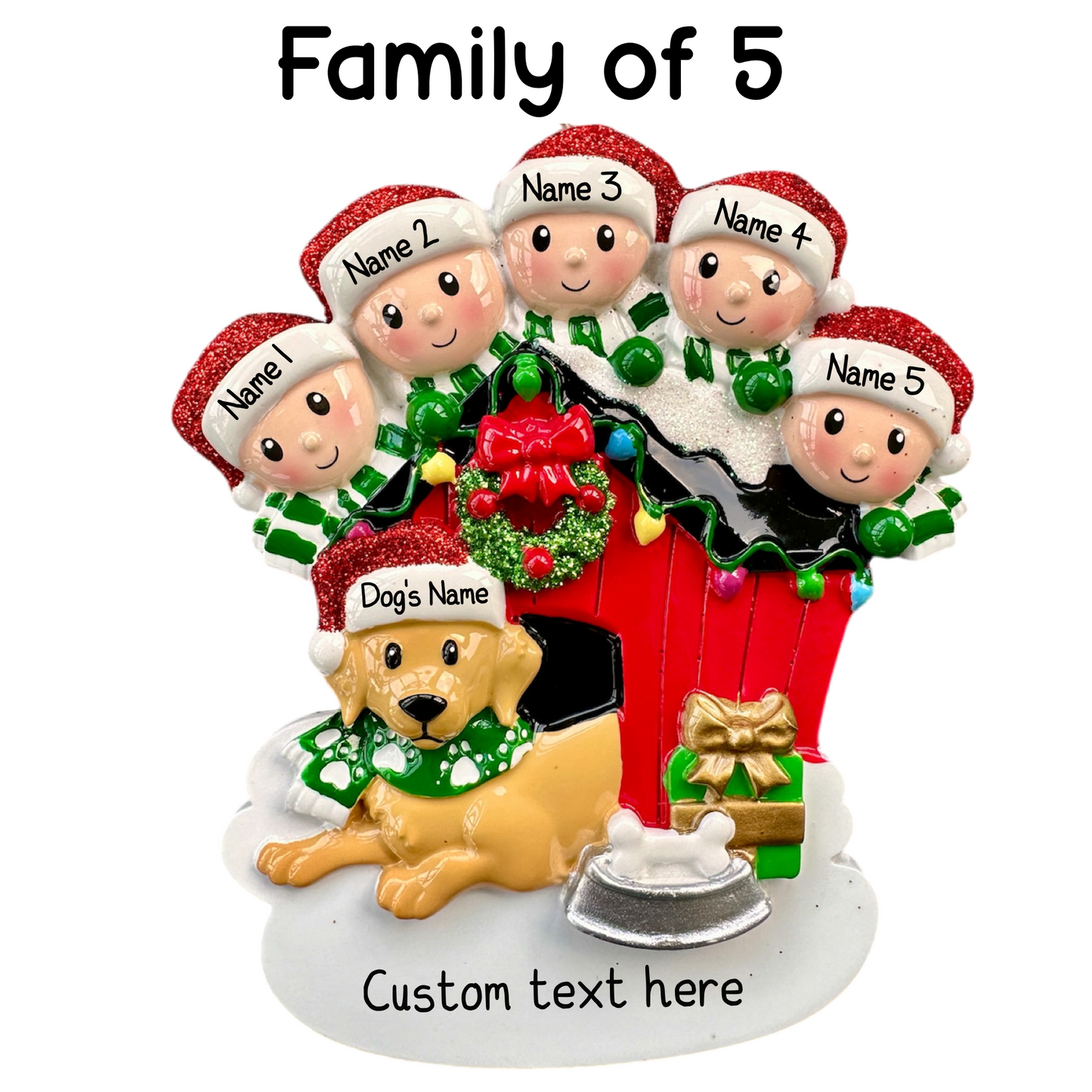 Personalised Dog Kennel Family of 2 3 4 5 6 Christmas Family Ornament