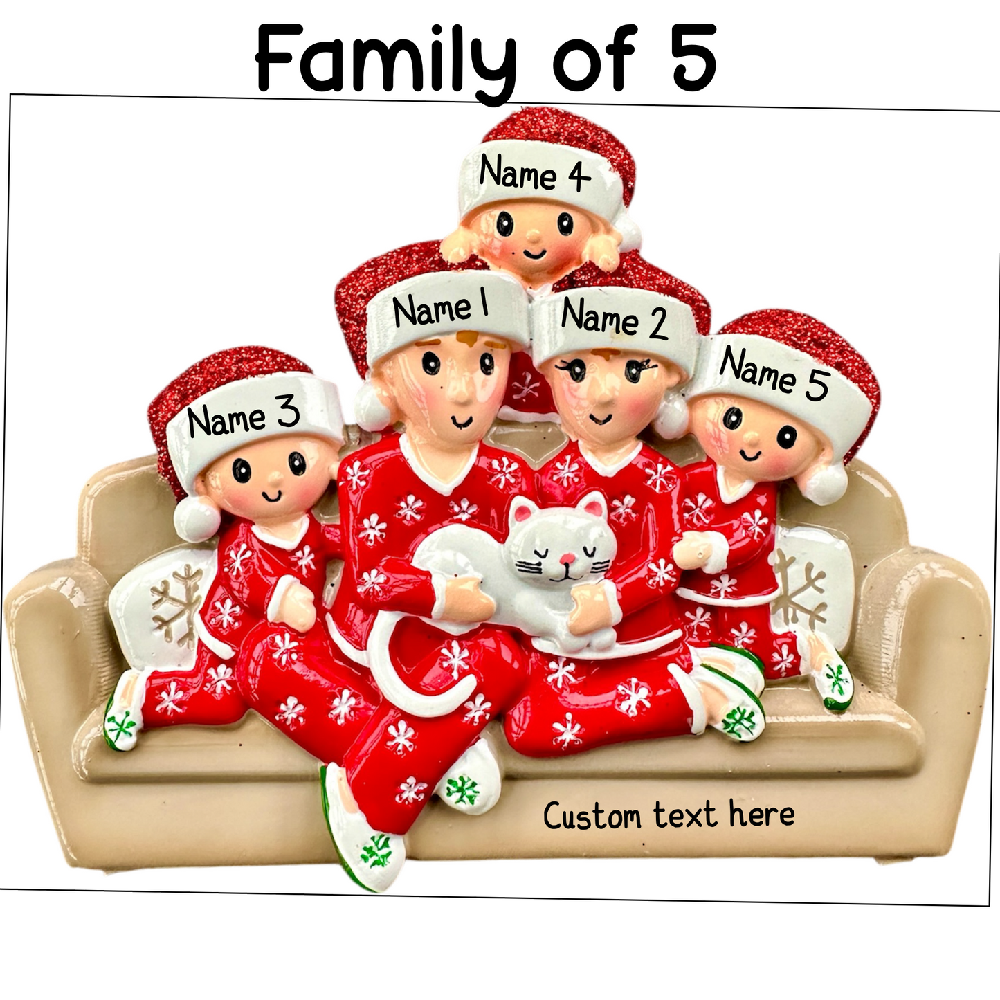 Personalised Sofa and Cat Family of 2 3 4 5 6 Family Ornament