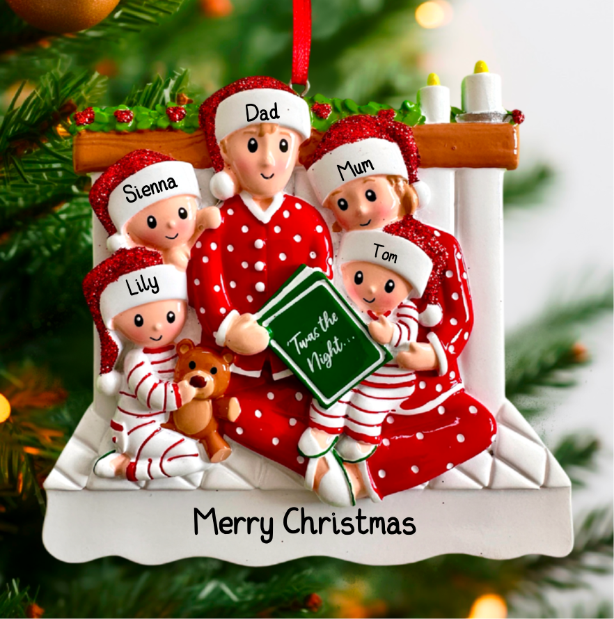 Personalised Family of 3 4 5 6 Christmas Bedtime Story Personalised Family Tree Decoration Ornament