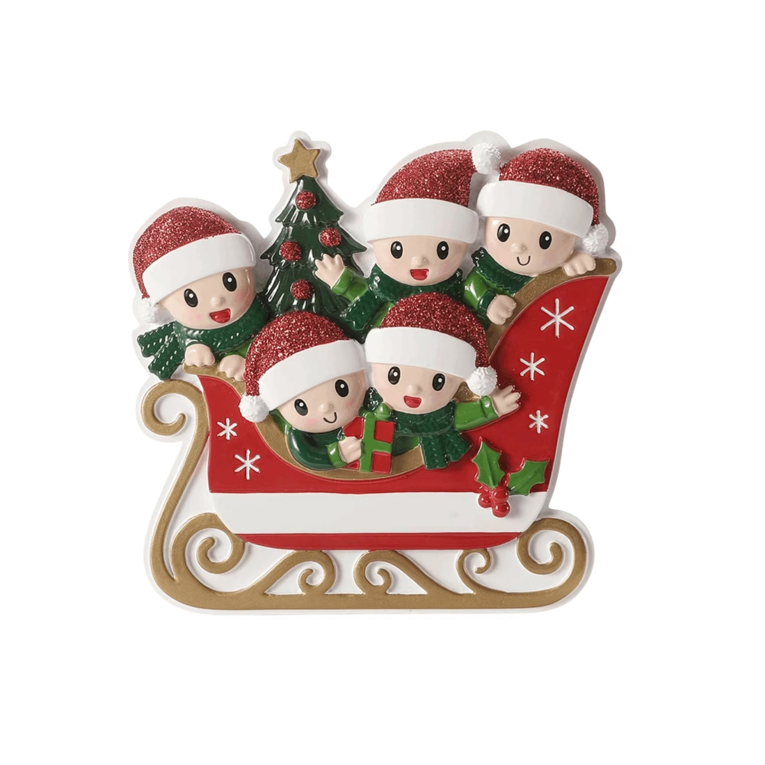 🎄 Personalised Sleigh Family Christmas Ornament – Choose 3, 4, or 5 Characters! 🎅✨