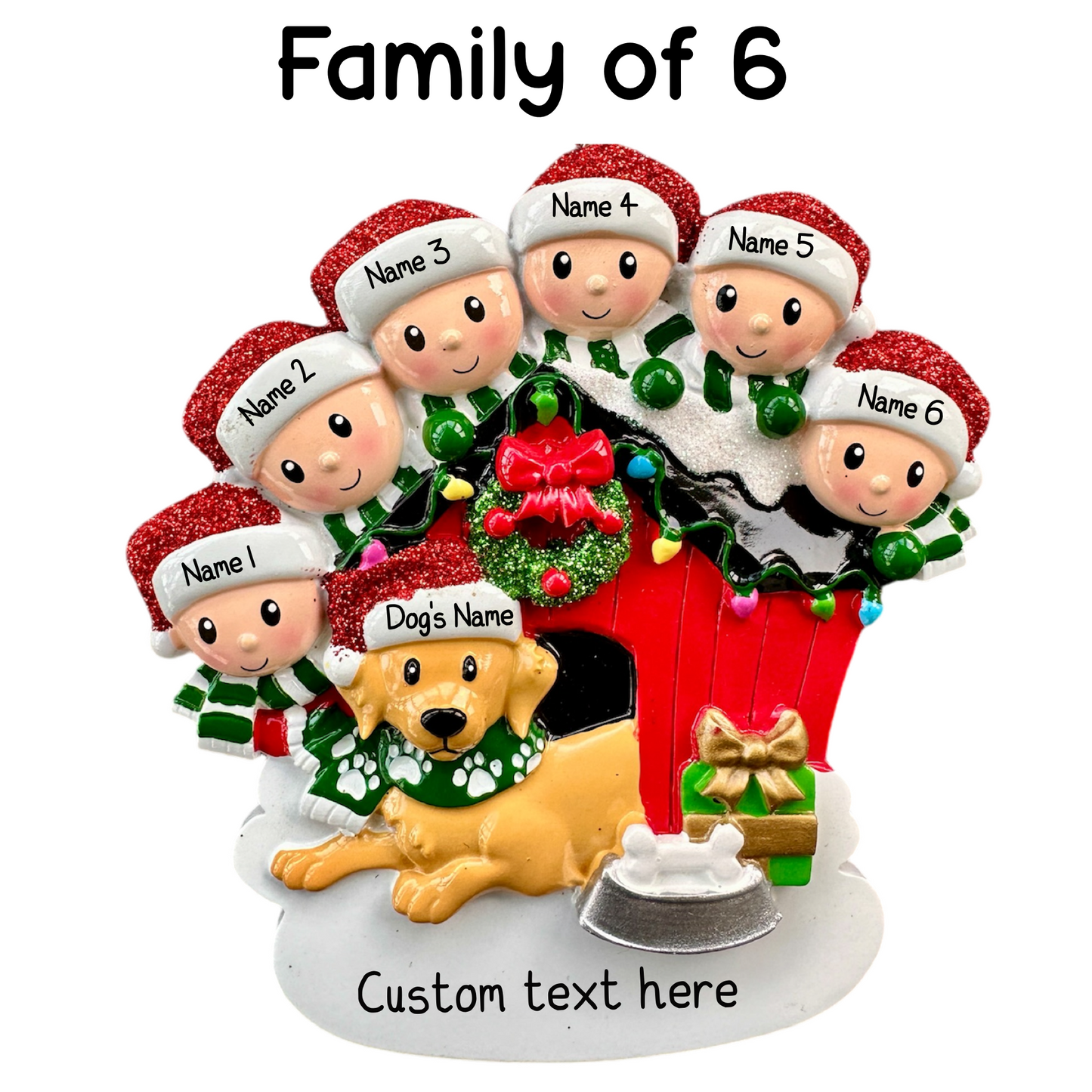 Personalised Dog Kennel Family of 2 3 4 5 6 Christmas Family Ornament