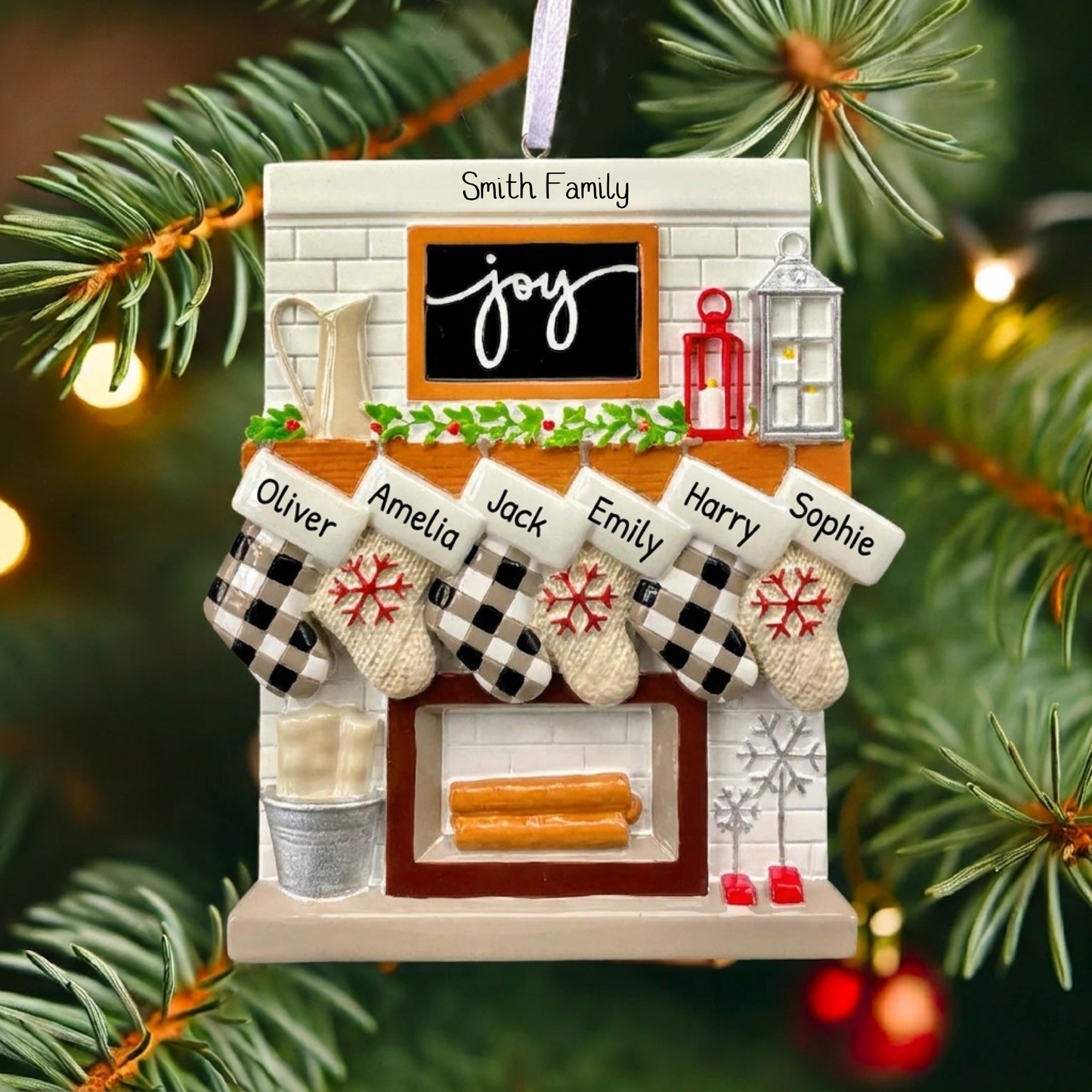Personalised Fireplace Stocking of 2,3,4,5,6,7,8,9,10,11,12 Large Family Ornament