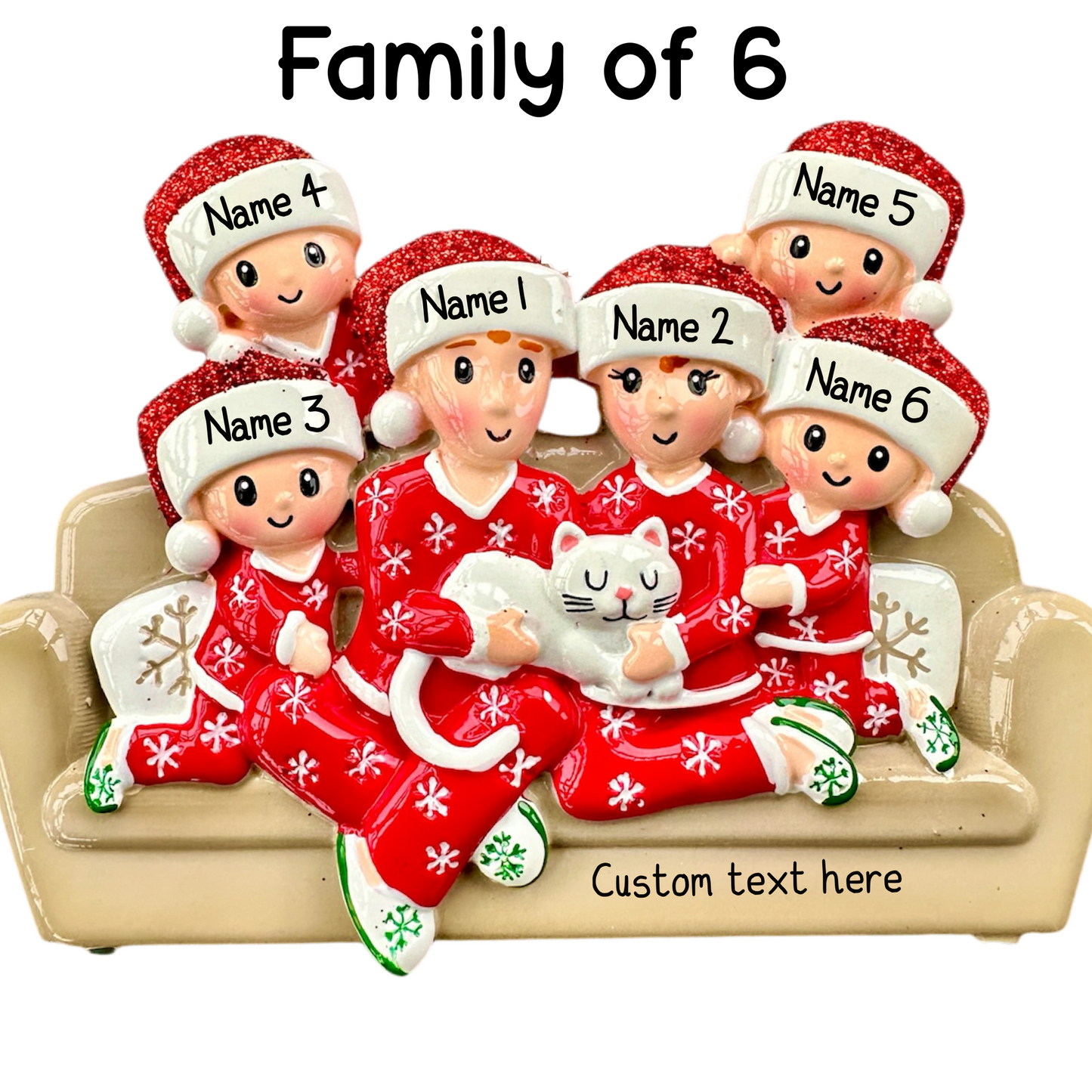 Personalised Sofa and Cat Family of 2 3 4 5 6 Family Ornament