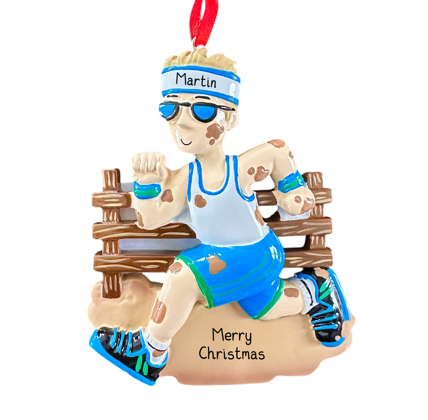 Personalised Muddy Runner Ornament - Gift for Runners - Unique Christmas Tree Decoration - Hand-Personalised Male