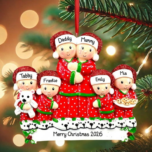 Personalised PJ Family of 2 3 4 5 6 Christmas Family Ornament Decoration