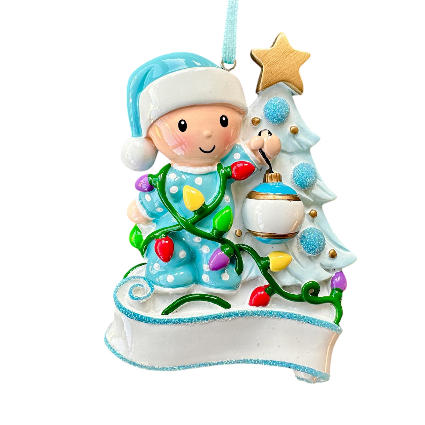 Personalised Baby’s First Christmas Tree Ornament - Blue